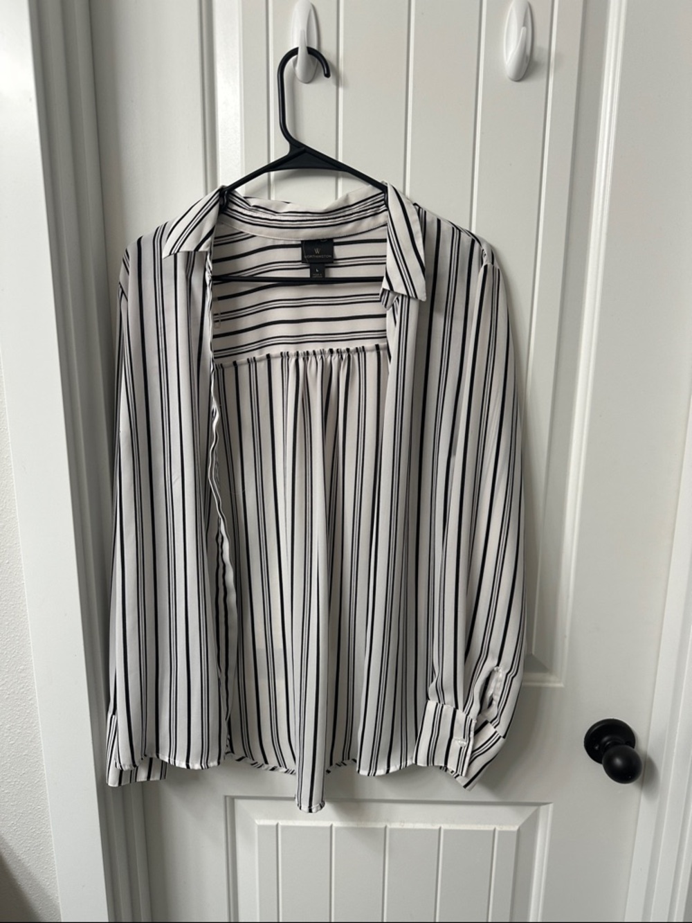 Worthington Black & White Striped Button-Up Blouse